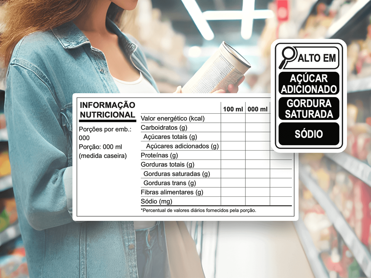 Mesa técnica com materiais de rotulagem de alimentos